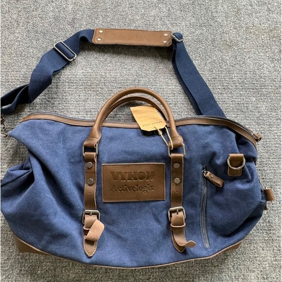 Vykon Activelogix Urban Edge Blue Canvas‎ Brown Leather Travel Bag Handles Strap - Picture 12 of 16